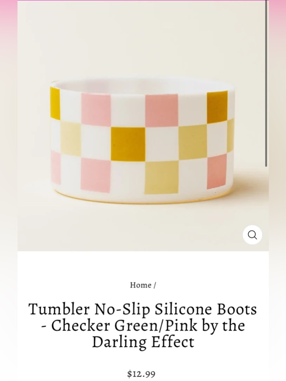 Checkerboard Silicone Tumbler in Pink, Olive & White NWOT
